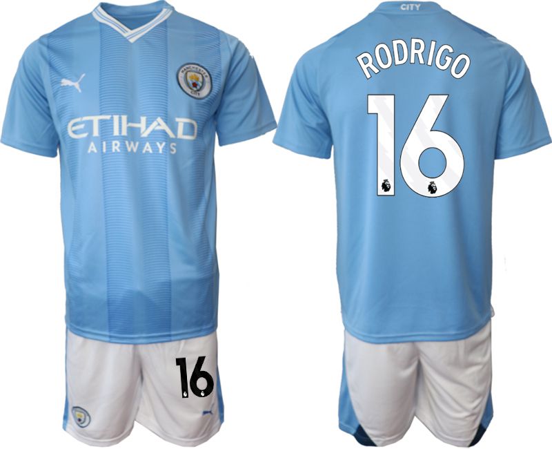 Men 2023-2024 Club Manchester City home Light blue #16 Soccer Jersey